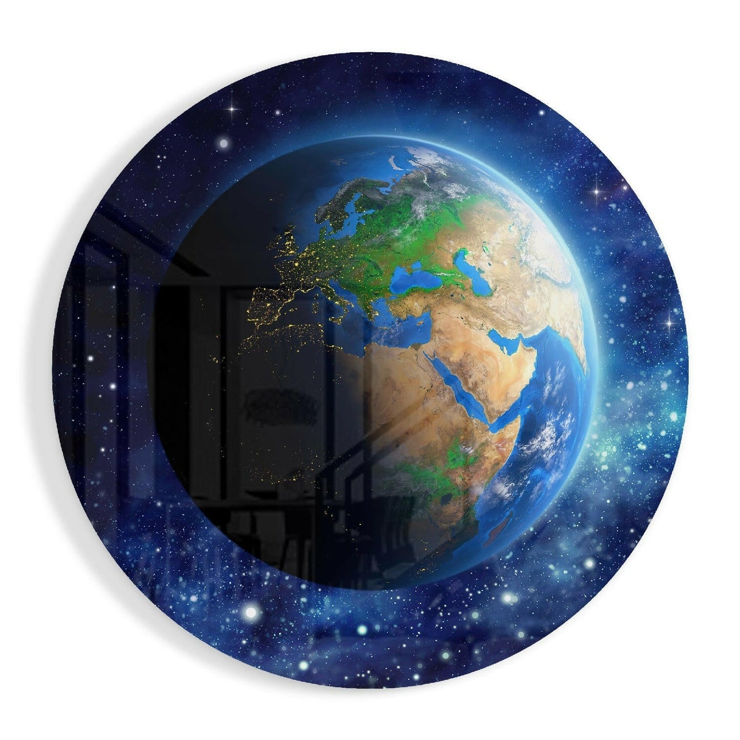 Earth From Space Stars Glass Wall Art