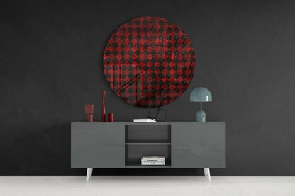 Red and Black Distressed Checker Glass Wall Art