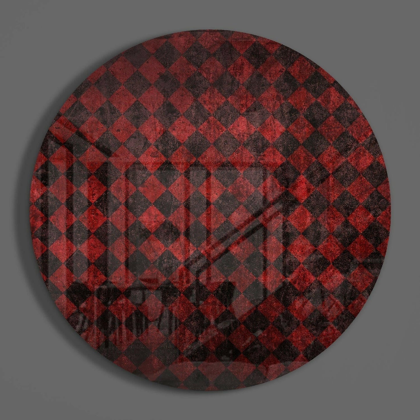 Red and Black Distressed Checker Glass Wall Art