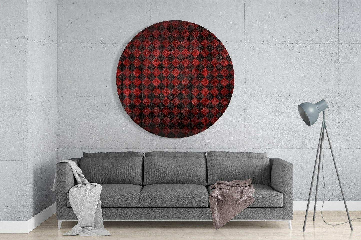 Red and Black Distressed Checker Glass Wall Art