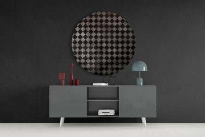 Charcoal Gray Distressed Checker Glass Wall Art