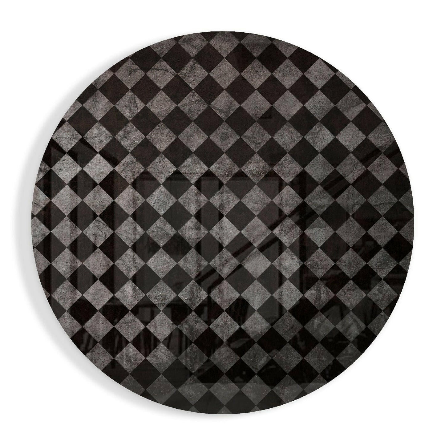 Charcoal Gray Distressed Checker Glass Wall Art