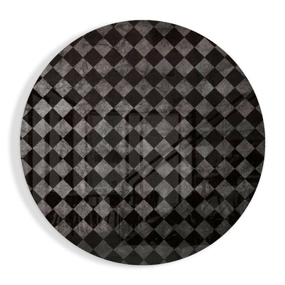 Charcoal Gray Distressed Checker Glass Wall Art