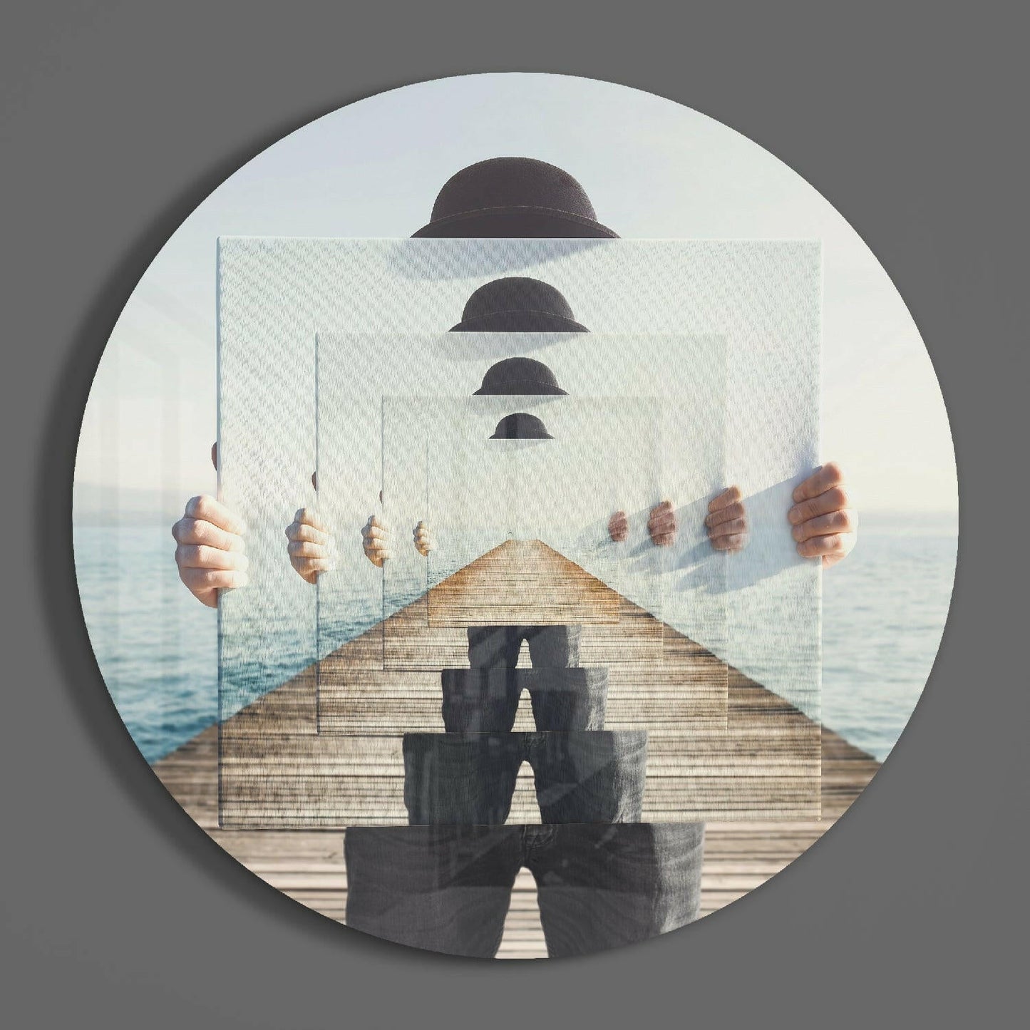 Mirrored Frames Seaside Dock Illusion Glass Wall Art