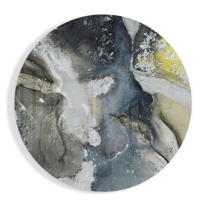 Round Slate Gray And Yellow Marble Glass Wall Art