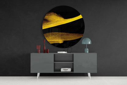 Gold Diagonal Bands On Black Glass Wall Art