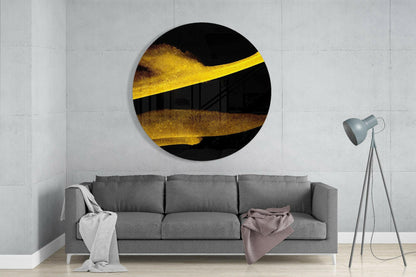 Gold Diagonal Bands On Black Glass Wall Art