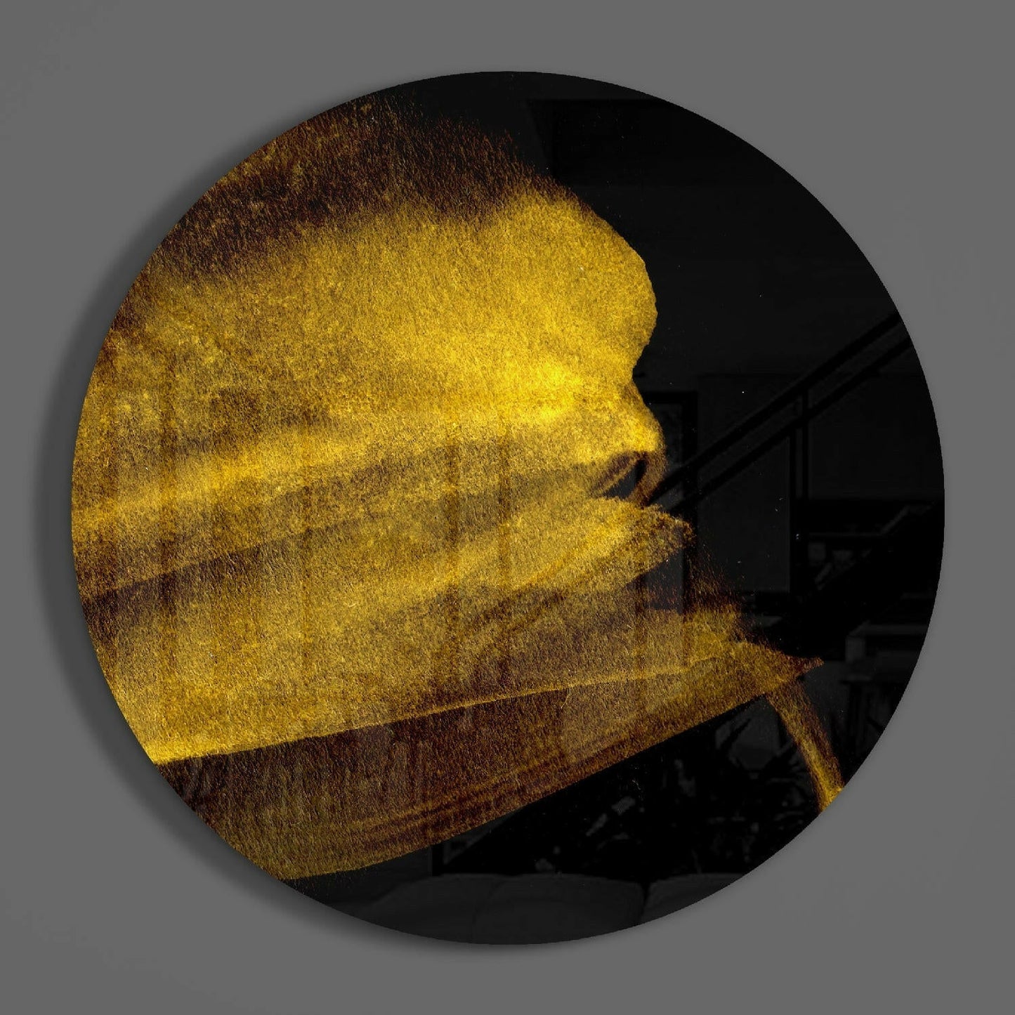 Golden Shimmer Sweep On Black Glass Wall Art