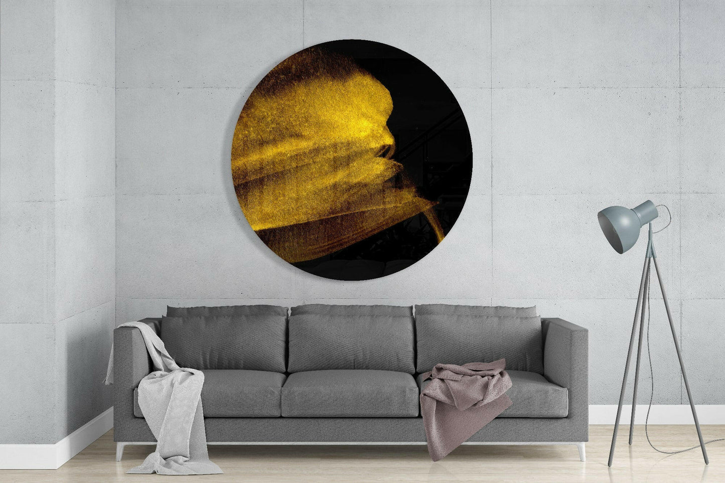 Golden Shimmer Sweep On Black Glass Wall Art