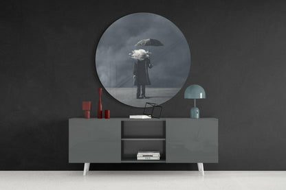 Round Cloud Head Man In Gray Mist Glass Wall Art