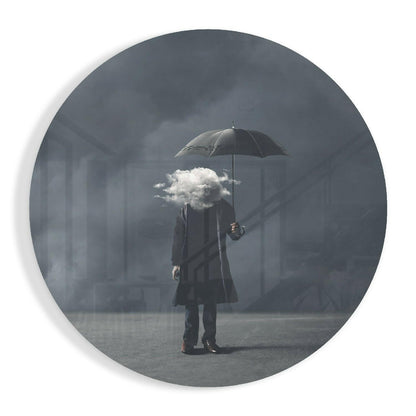 Round Cloud Head Man In Gray Mist Glass Wall Art