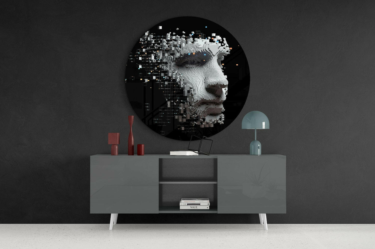 Voxel Cube Head Scattering Glass Wall Art