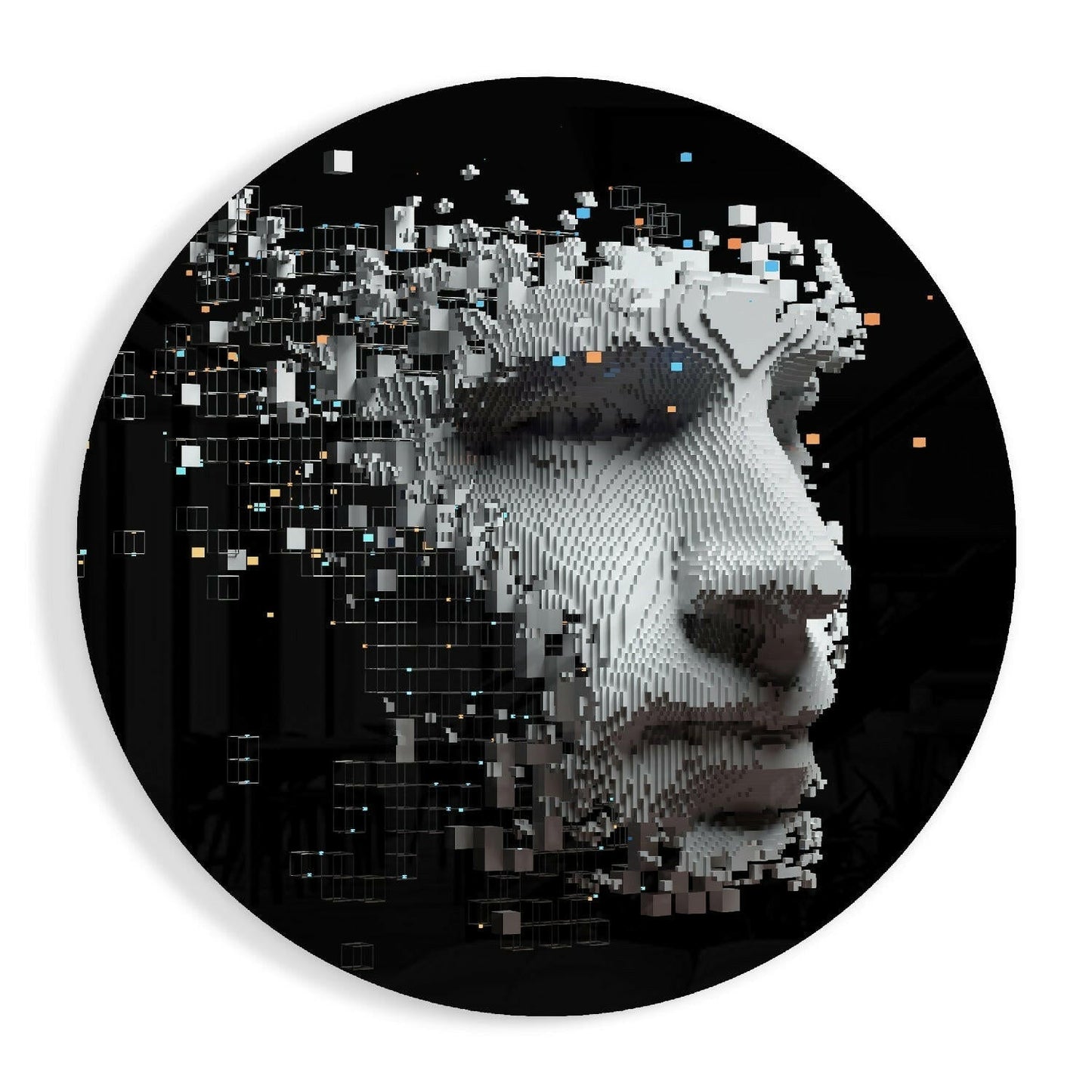 Voxel Cube Head Scattering Glass Wall Art