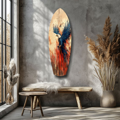 Surfboard Blue Wings Spread American Eagle Glass Wall Art