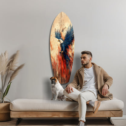 Surfboard Blue Wings Spread American Eagle Glass Wall Art