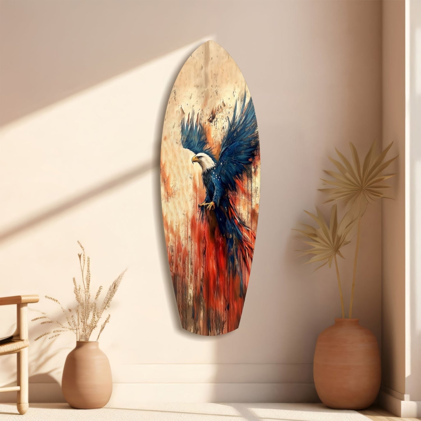 Surfboard Blue Wings Spread American Eagle Glass Wall Art