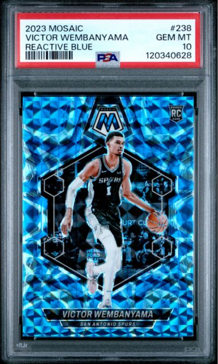 Graded 2023 Panini Mosaic Victor Wembanyama #238 Reactive Blue Rookie RC Basketball Card PSA 10 Gem Mint
