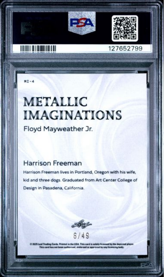 Graded 2025 Leaf Floyd Mayweather Jr #MI4 Metallic Imaginations Series 2 Blue /49 Boxing Card PSA 9 Mint