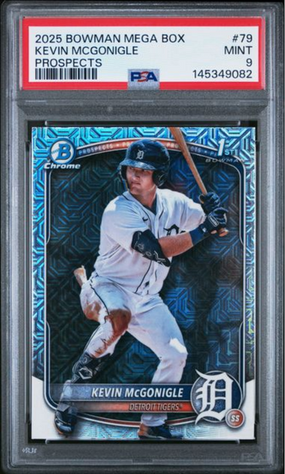 Graded 2025 Topps Bowman Chrome Mega Box Kevin McGonigle #79 Prospects Rookie RC Baseball Card PSA 9 Mint