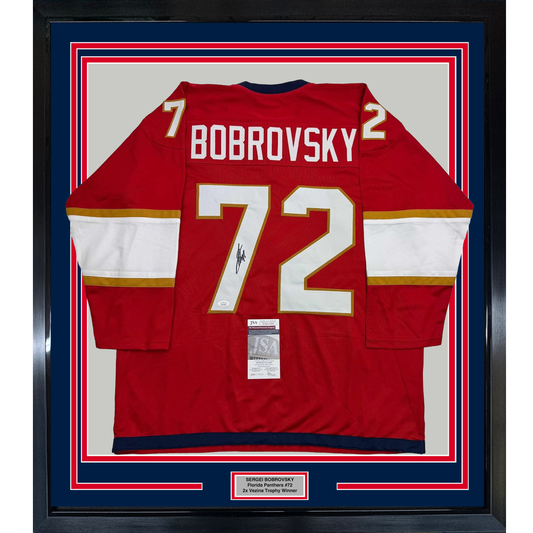 Framed Autographed/Signed Sergei Bobrovsky 35x39 Florida Red Hockey Jersey JSA COA