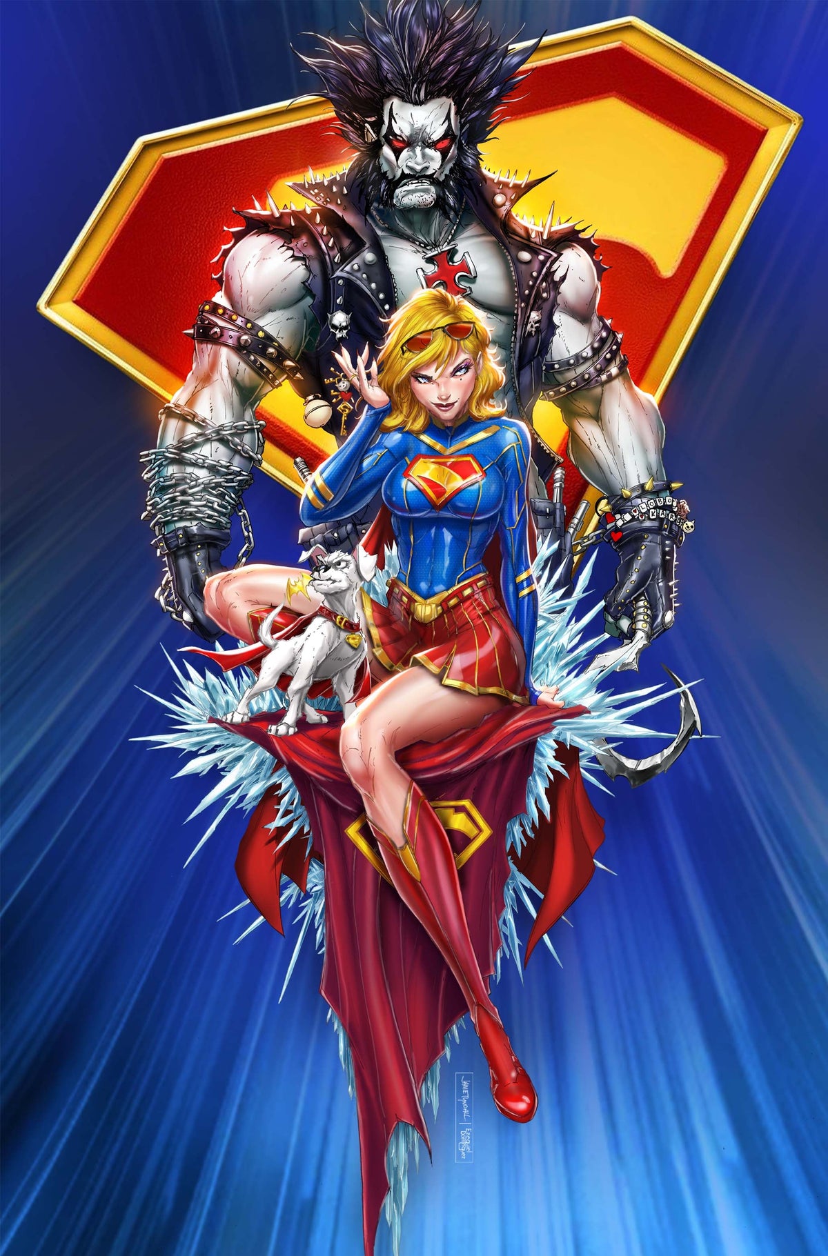 Supergirl Lobo Krypto Blue Burst Print