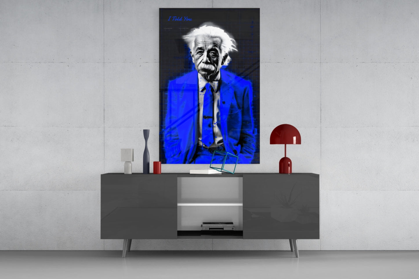 Electric Blue Suit Physicist Glass Wall Art