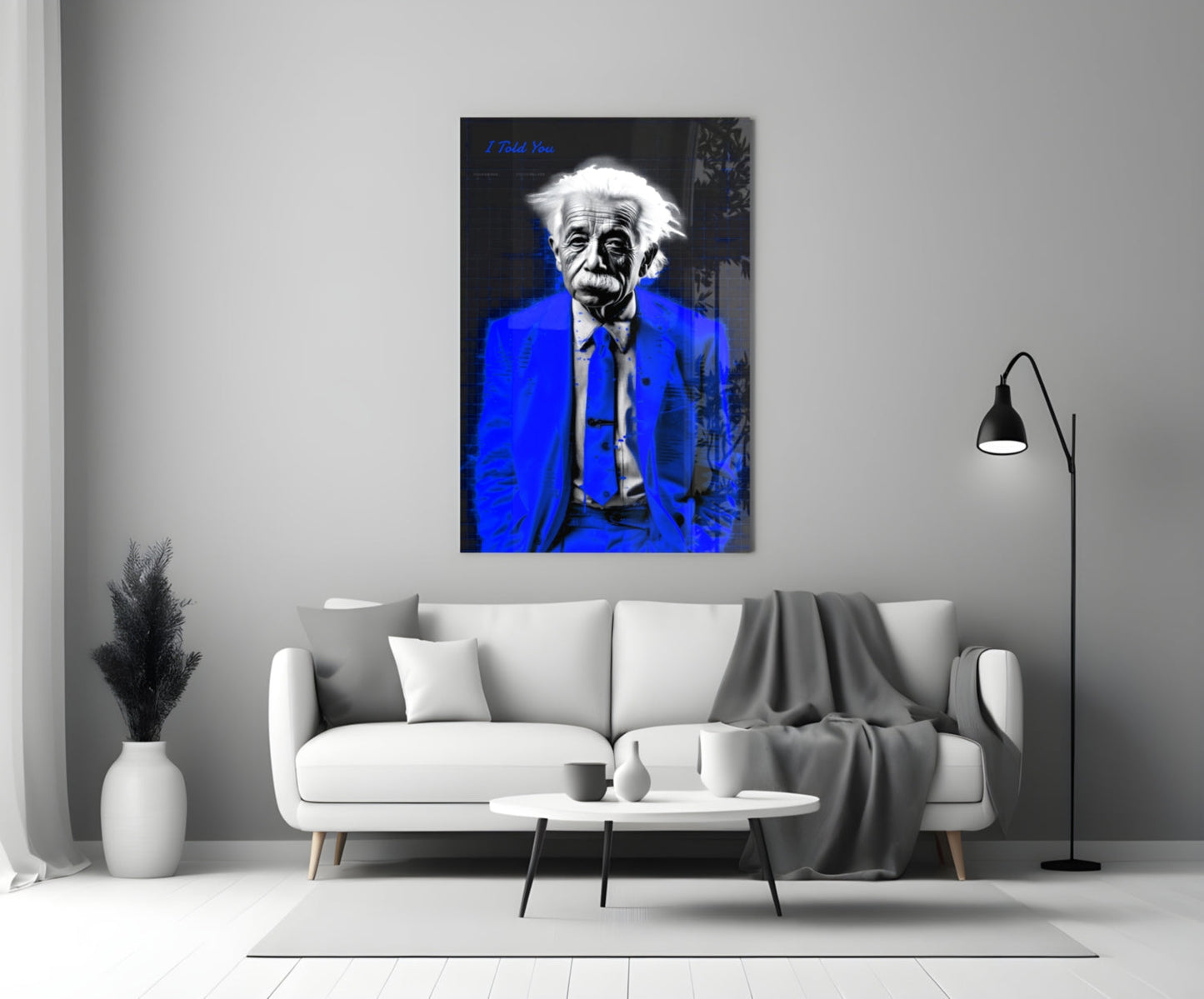 Electric Blue Suit Physicist Glass Wall Art