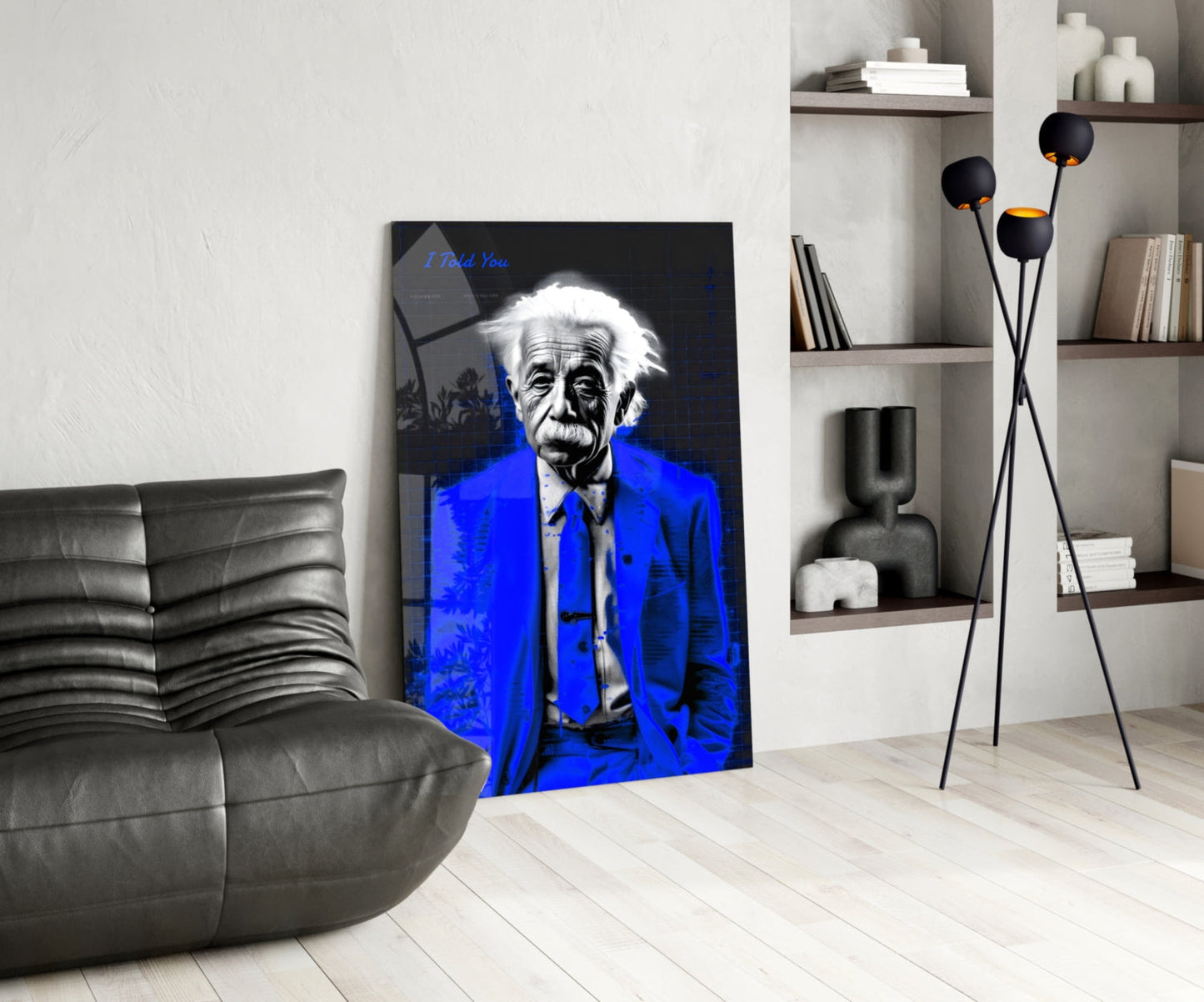 Electric Blue Suit Physicist Glass Wall Art