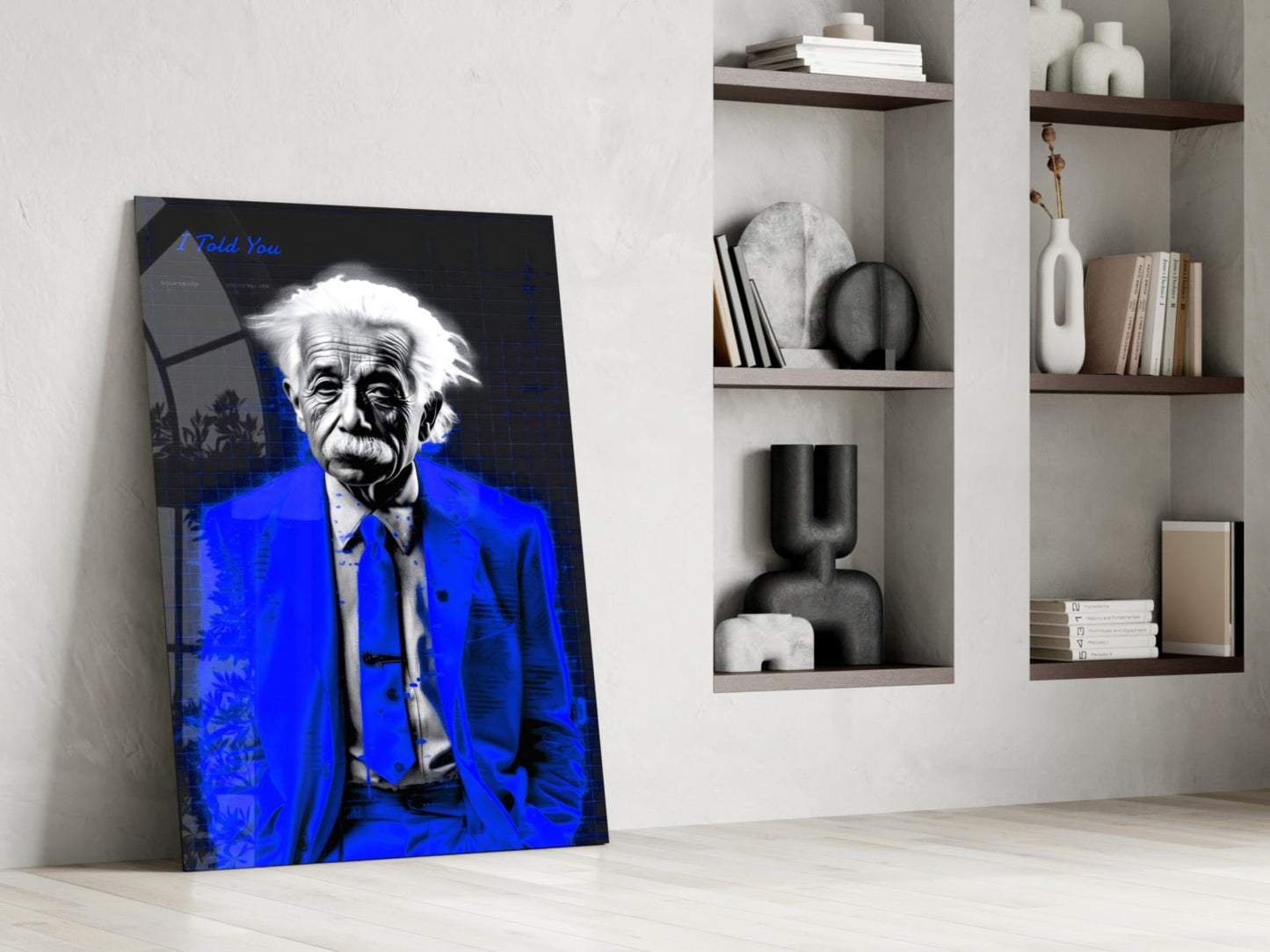 Electric Blue Suit Physicist Glass Wall Art