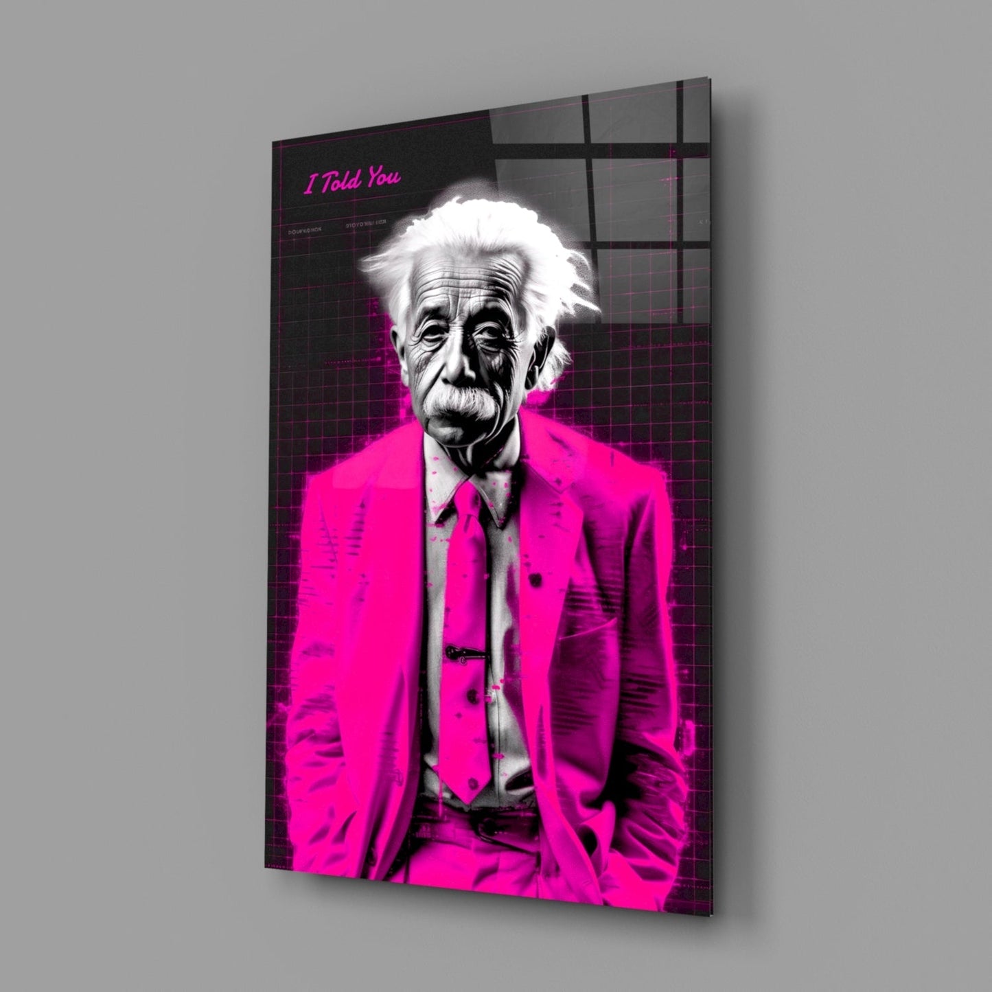 Magenta Suit Wild Haired Genius Glass Wall Art