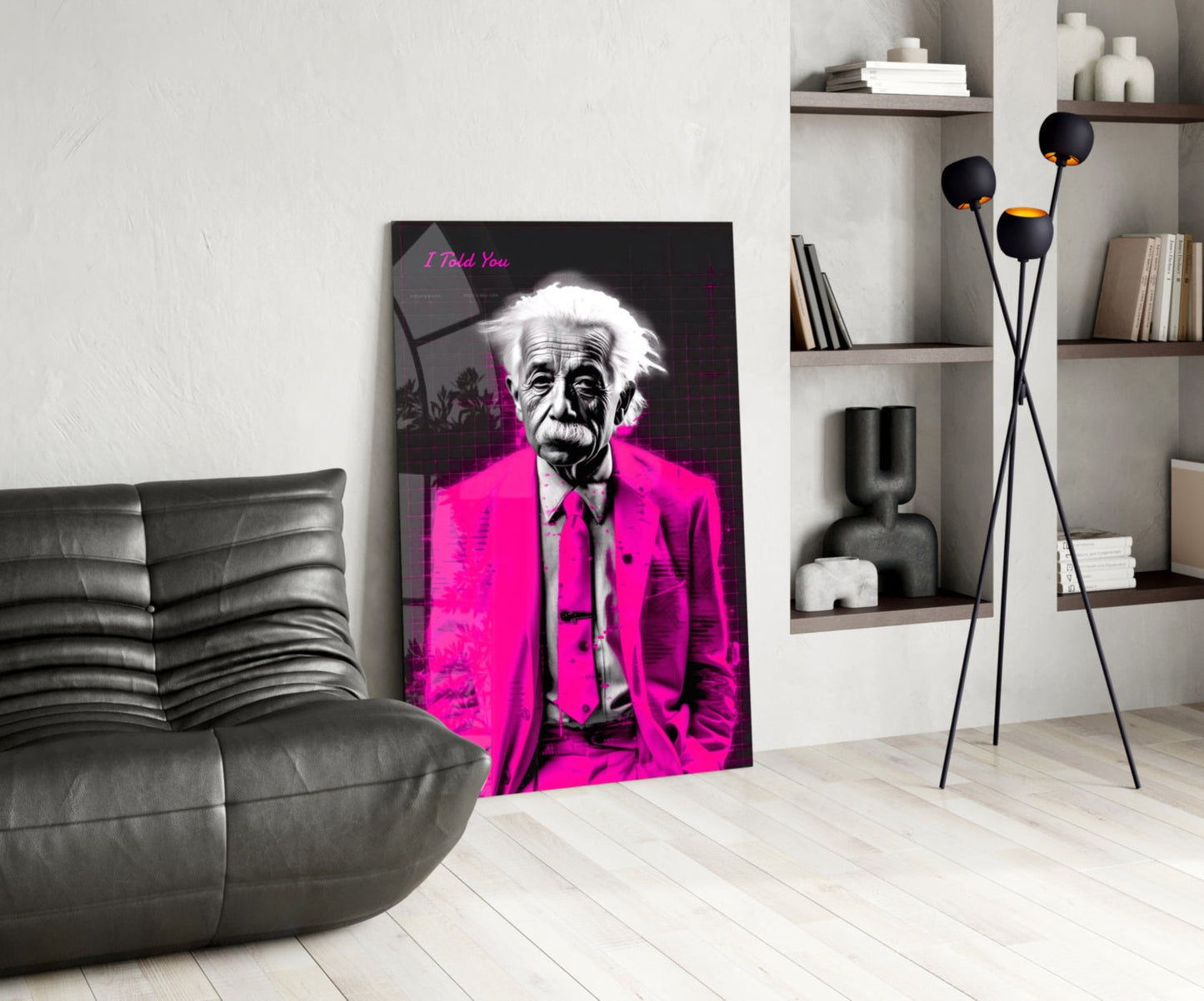 Magenta Suit Wild Haired Genius Glass Wall Art