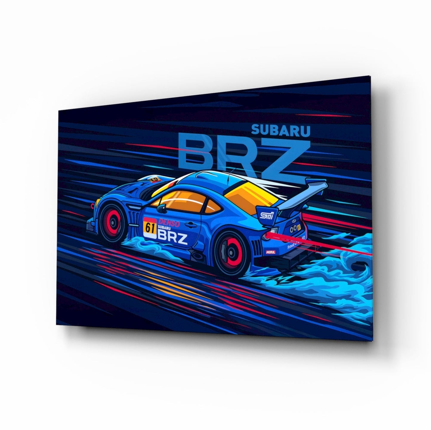 Blue Sports Coupe Speed Glass Wall Art || Designer Collection