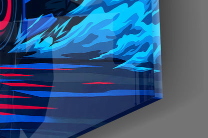 Blue Sports Coupe Speed Glass Wall Art || Designer Collection