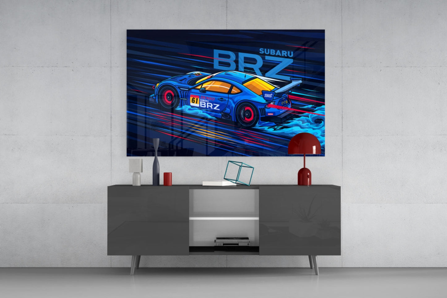Blue Sports Coupe Speed Glass Wall Art || Designer Collection