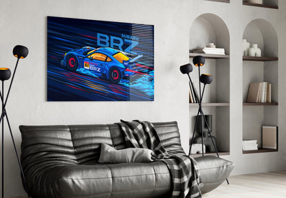 Blue Sports Coupe Speed Glass Wall Art || Designer Collection