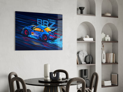 Blue Sports Coupe Speed Glass Wall Art || Designer Collection