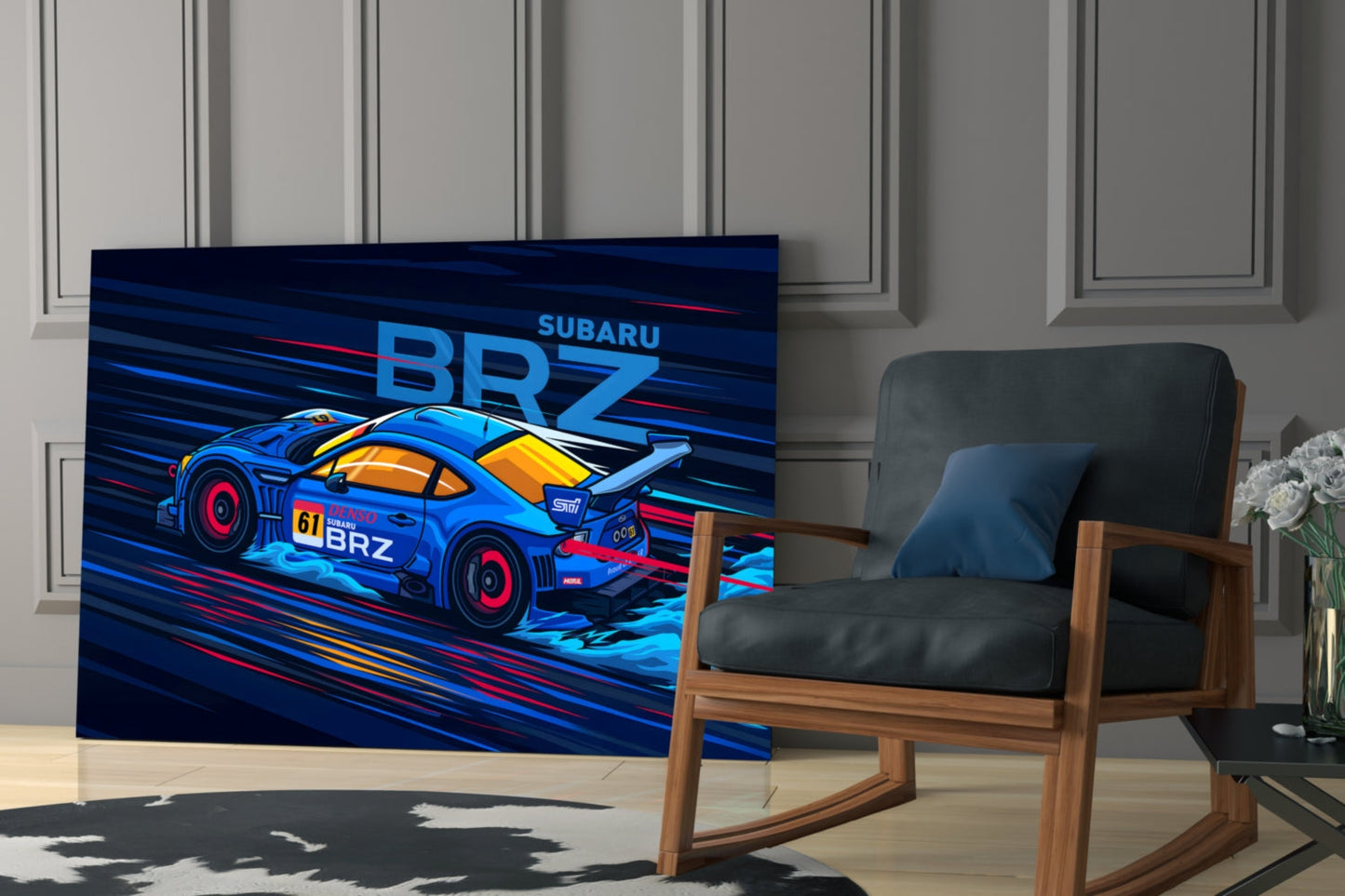 Blue Sports Coupe Speed Glass Wall Art || Designer Collection