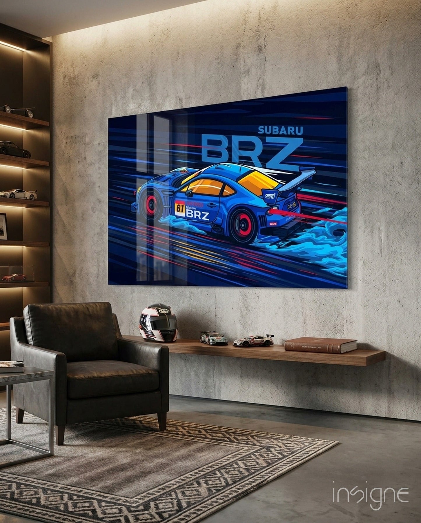 Blue Sports Coupe Speed Glass Wall Art || Designer Collection