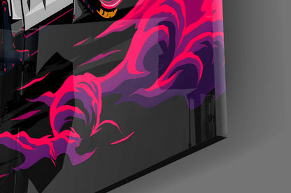 Pink Storm Sports Car Glass Wall Art || Designer Collection