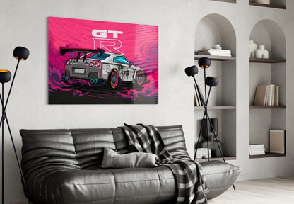 Pink Storm Sports Car Glass Wall Art || Designer Collection