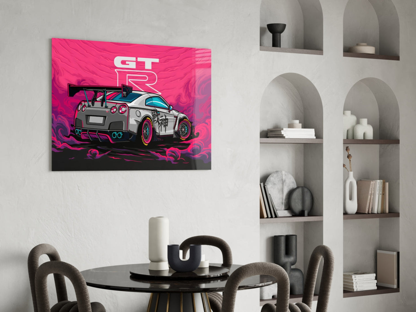 Pink Storm Sports Car Glass Wall Art || Designer Collection