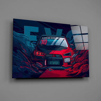 Red Storm Rally Car Glass Wall Art || Designer Collection
