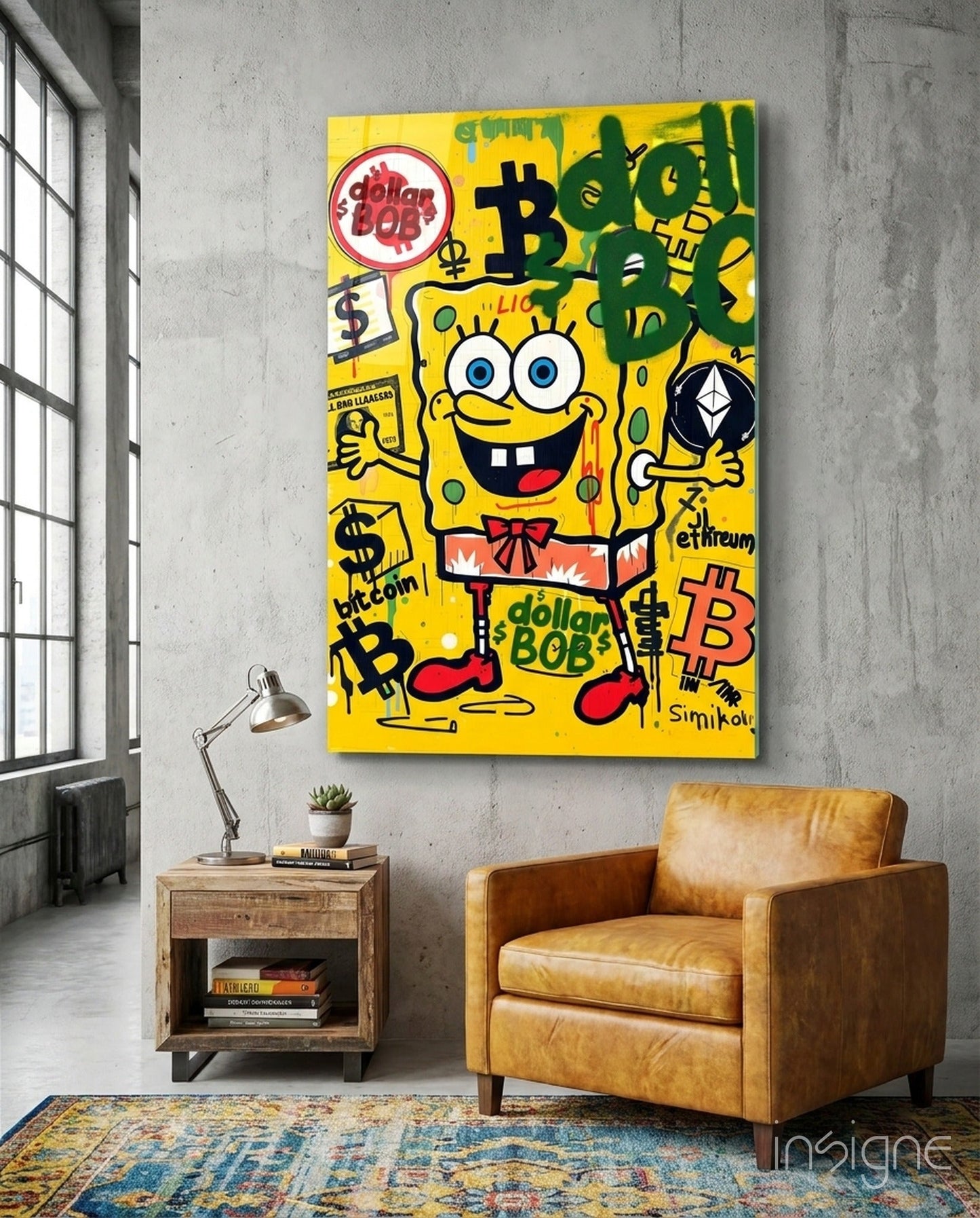 Crypto Yellow Sponge Cartoon Glass Wall Art || Designer Collection