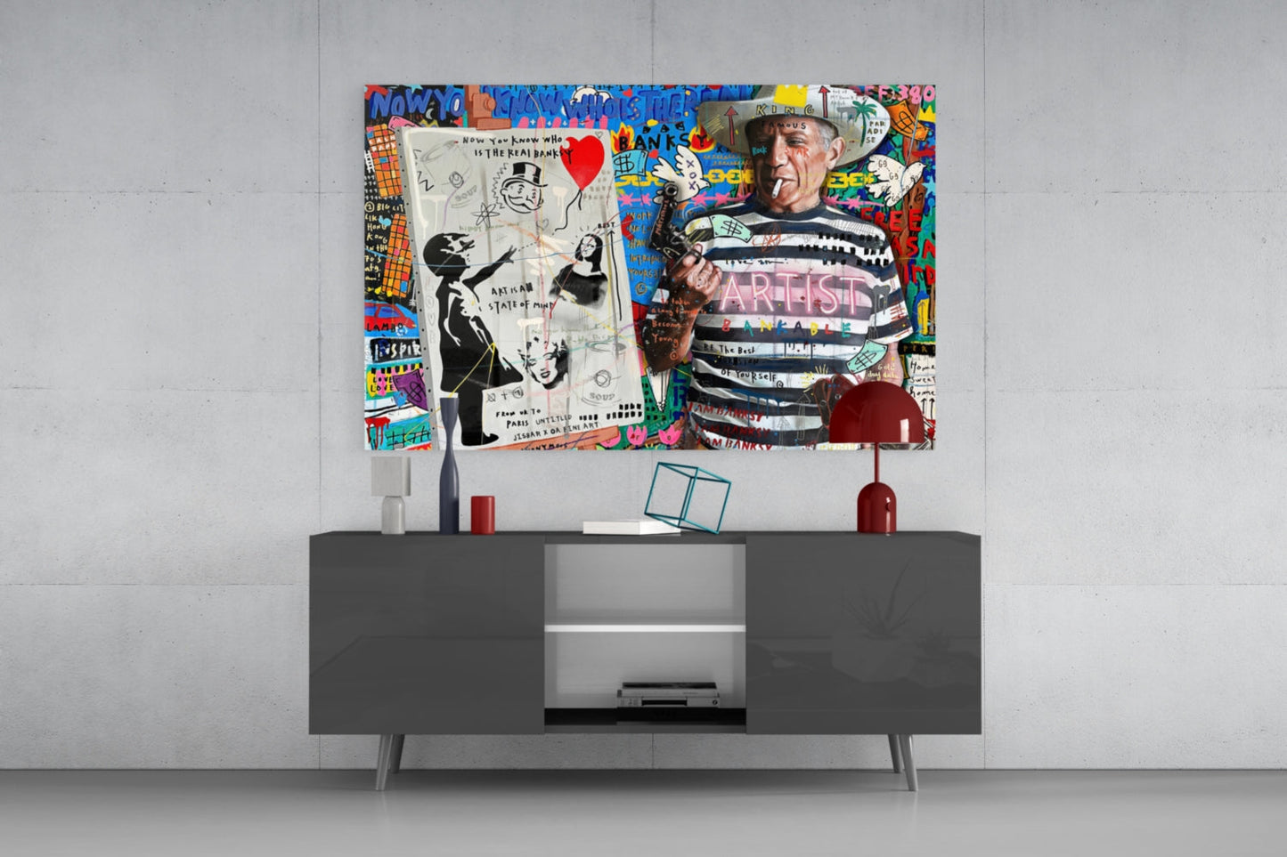 Stencil Cubist Portrait Glass Wall Art || Designer Collection