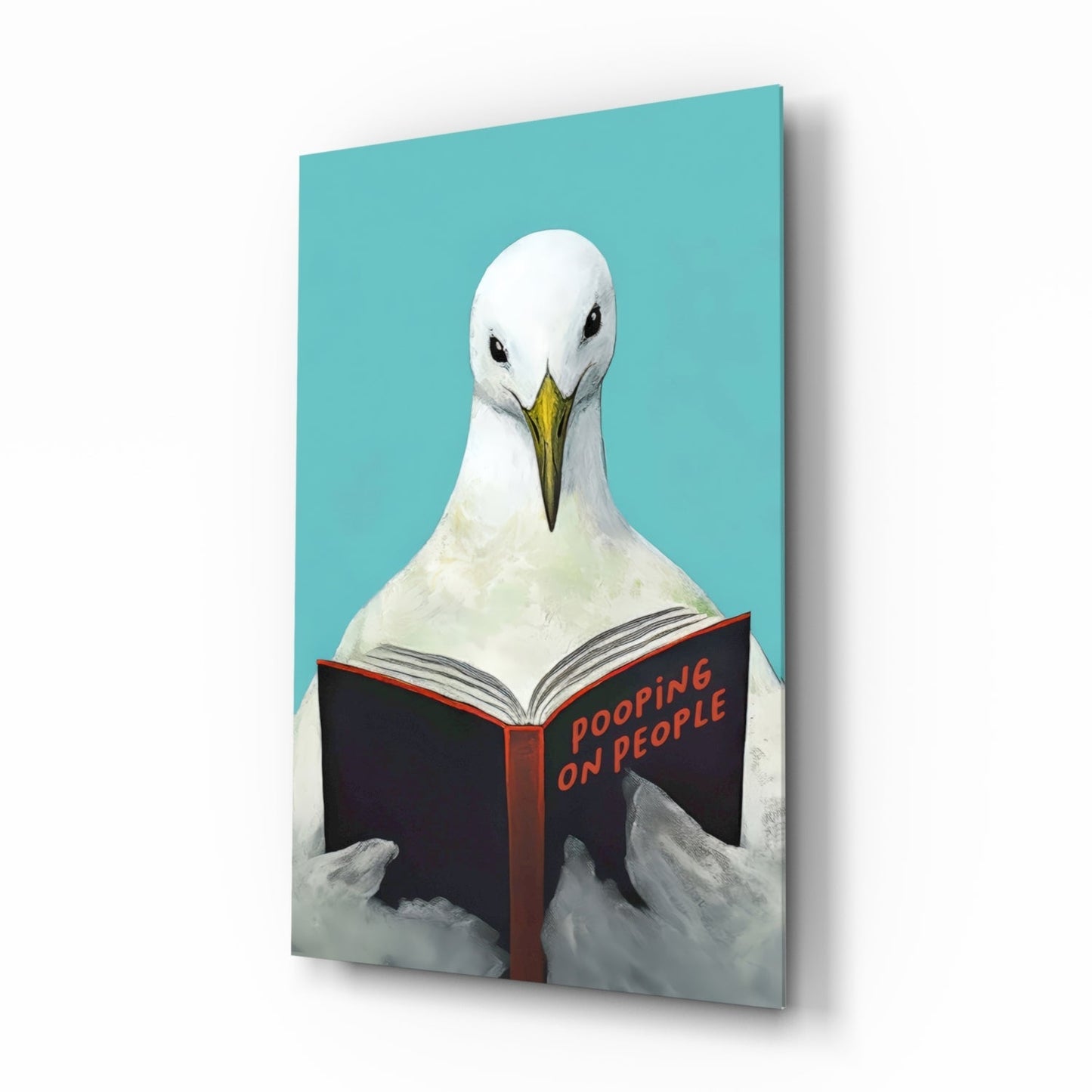 Turquoise Backdrop Seagull Reading Book Glass Wall Art