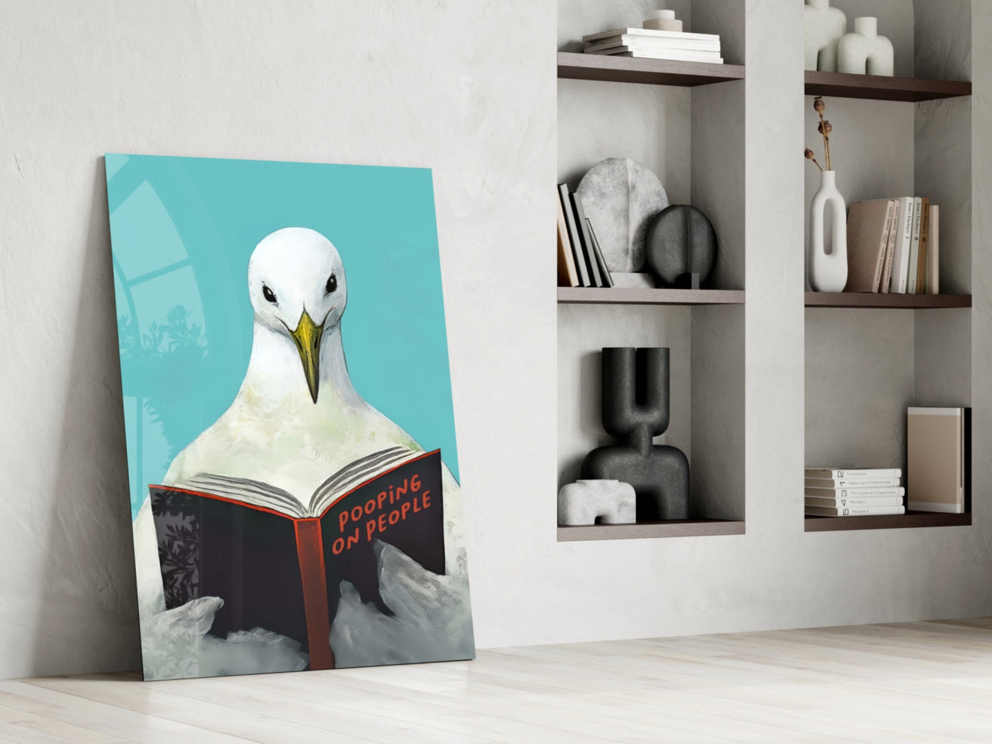 Turquoise Backdrop Seagull Reading Book Glass Wall Art