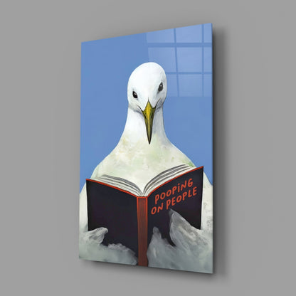 Blue Sky Seagull With Open Book Glass Wall Art