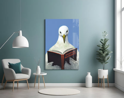 Blue Sky Seagull With Open Book Glass Wall Art