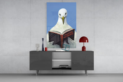 Blue Sky Seagull With Open Book Glass Wall Art