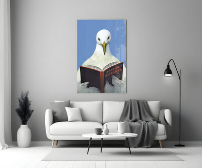 Blue Sky Seagull With Open Book Glass Wall Art